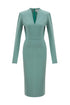 Long Sleeves Neck Detailed Pencil Skirt Dress